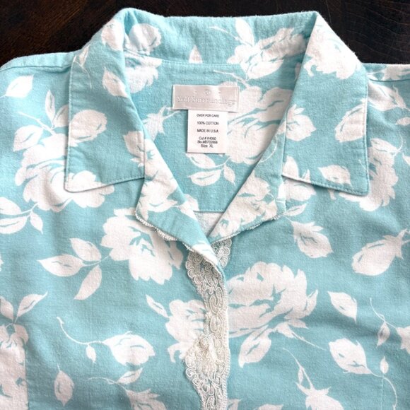 Soft Surroundings Cotton Flannel PJ Loungewear Set Sz XL Blue Floral Shabby Chic - Picture 3 of 11